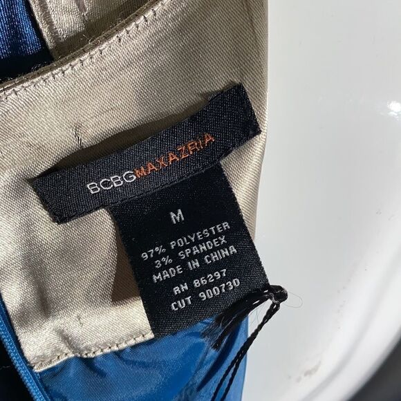 BCBG MAXAZRIA Blue Satin & Jewel Embellished Collar Cocktail Party Dress - Picture 9 of 11